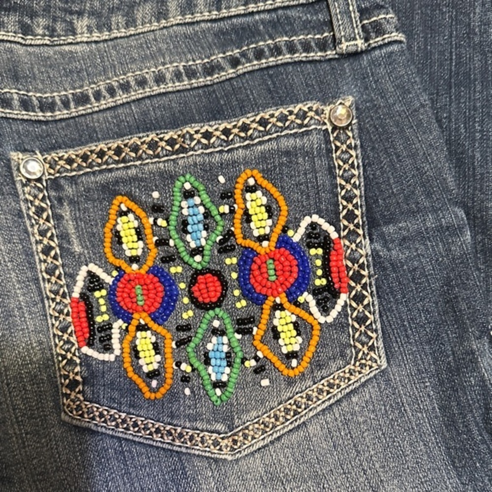 A90. Rock 47 by wrangler beaded pocket Boot Cut Jeans
